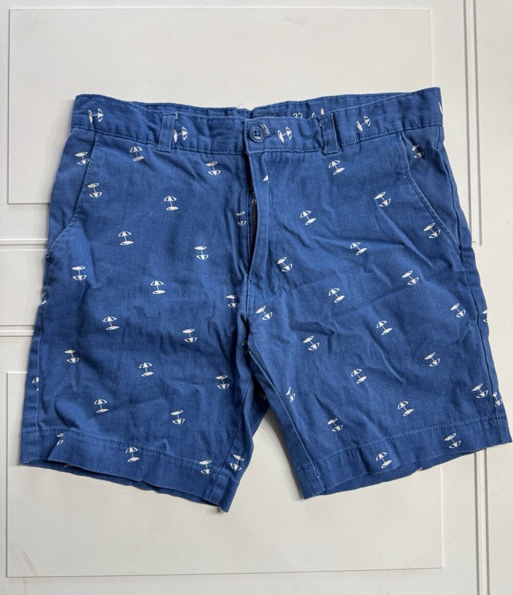 Essex Crossing Mens Sz 32 7" Inseam Shorts Modern Beach Umbrella Graphic Blue
